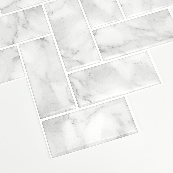 Herringbone Carrara Peel & Stick Backsplash Tiles - Pack of 4  Feature Large Image