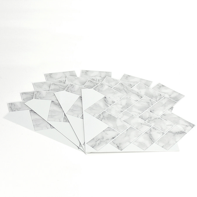 Herringbone Carrara Peel & Stick Backsplash Tiles - Pack of 4  In Bathroom Large Image