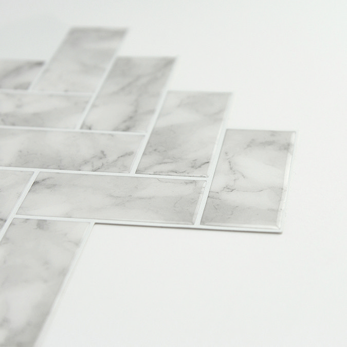 Herringbone Carrara Peel & Stick Backsplash Tiles - Pack of 4  additional Large Image