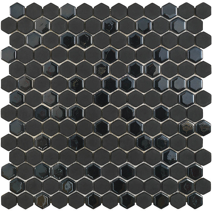 Hex Black Mosaic Tile Sheet 301 X 297mm