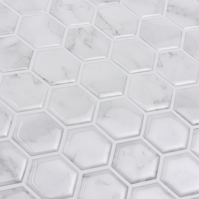 Hexagon Marble Peel & Stick Backsplash Tiles - Pack of 4  In Bathroom Large Image