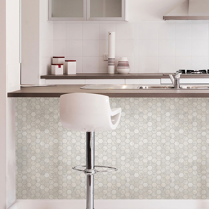 Hexagon Marble Peel & Stick Backsplash Tiles - Pack of 4  additional Large Image