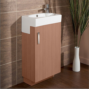 HIB - Athena Cloakroom Floor Standing Unit and Basin - Medium Oak -1380010-9660 Profile Large Image