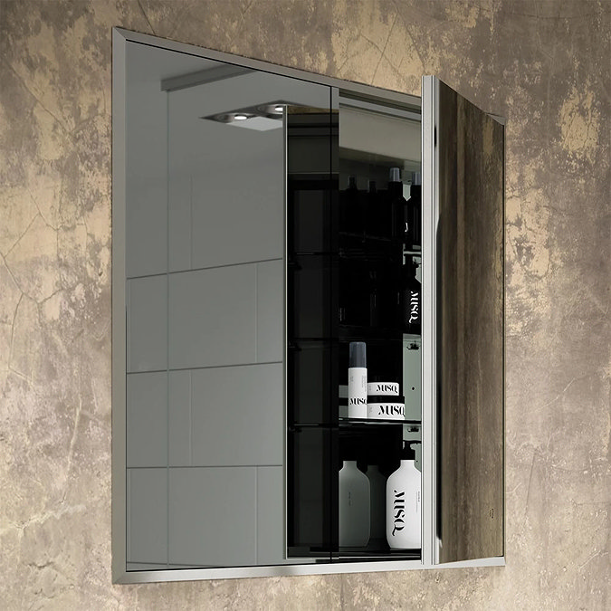 HIB Essence 60 Recessed Aluminium Mirror Cabinet - 51100 Large Image