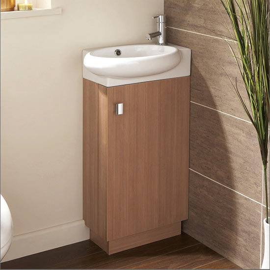 HIB - Evoke Cloakroom Floor Standing Unit & Basin - Medium Oak -1380020-9110 Large Image