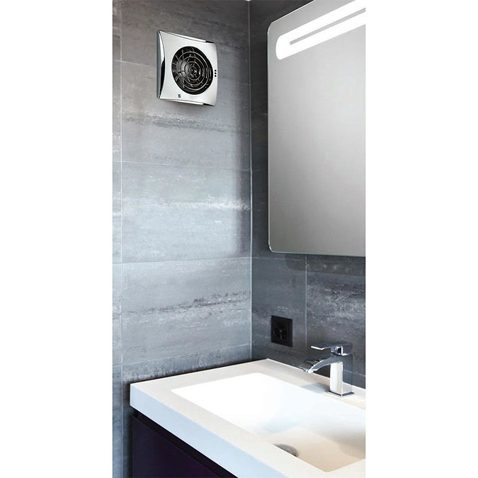 HIB Hush Wall Mounted Bathroom Fan with Timer & Humidity Sensor - Chrome - 33200  Profile Large Image