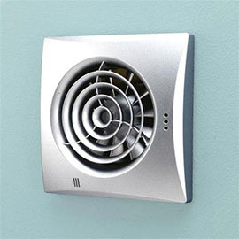 HIB Hush Wall Mounted Bathroom Fan with Timer & Humidity Sensor - Matt Silver - 31800