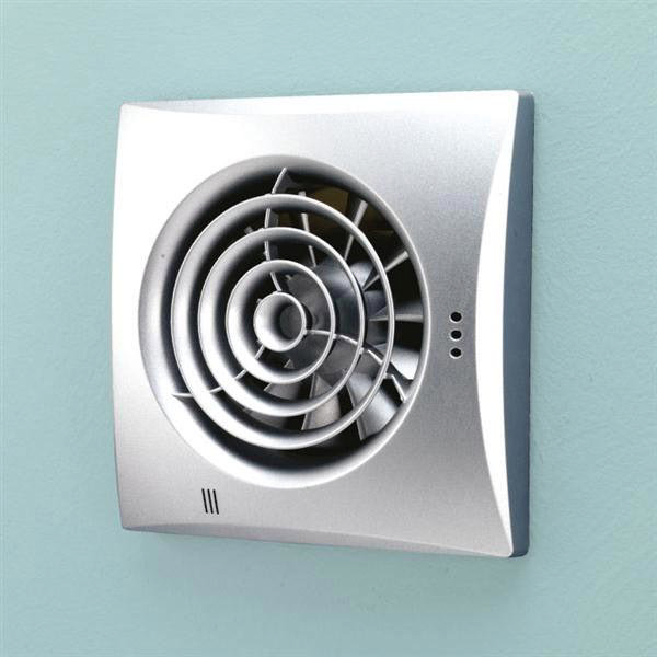 HIB Hush Wall Mounted Bathroom Fan with Timer Matt Silver 31700