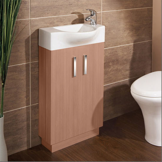 HIB - Reno Cloakroom Floor Standing Unit and Basin - Medium Oak -1380040-9330 Large Image