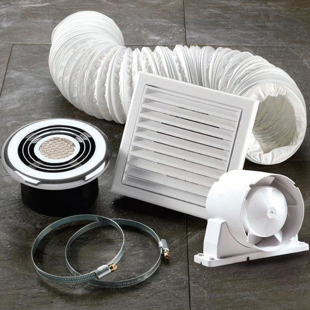 HIB Turbo Chrome Bathroom Inline Fan with LED Lights Cool White 32300