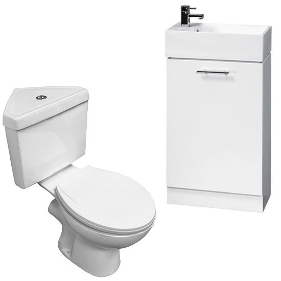 High Gloss White Compact Vanity Unit Cloakroom Suite Large Image