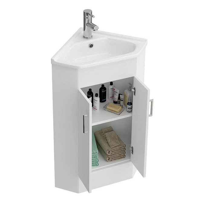 Alaska Corner Cabinet Vanity Unit (High Gloss White)  Standard Large Image