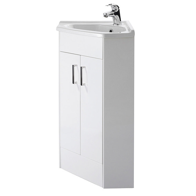 Alaska Corner Cabinet Vanity Unit (High Gloss White)  In Bathroom Large Image