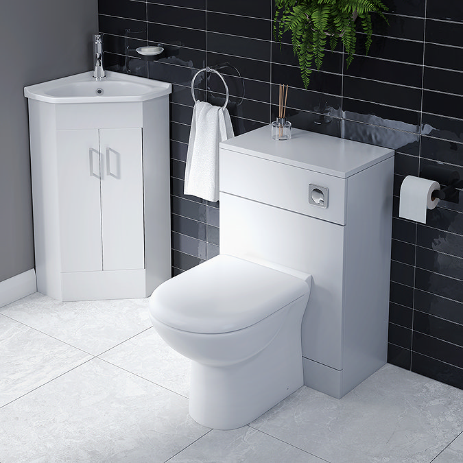 Alaska Corner Vanity Unit - Gloss White - 590mm with Chrome Handles