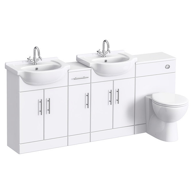 Alaska 1850mm Double Basin Vanity Unit Suite (High Gloss White - Depth 300mm) Large Image