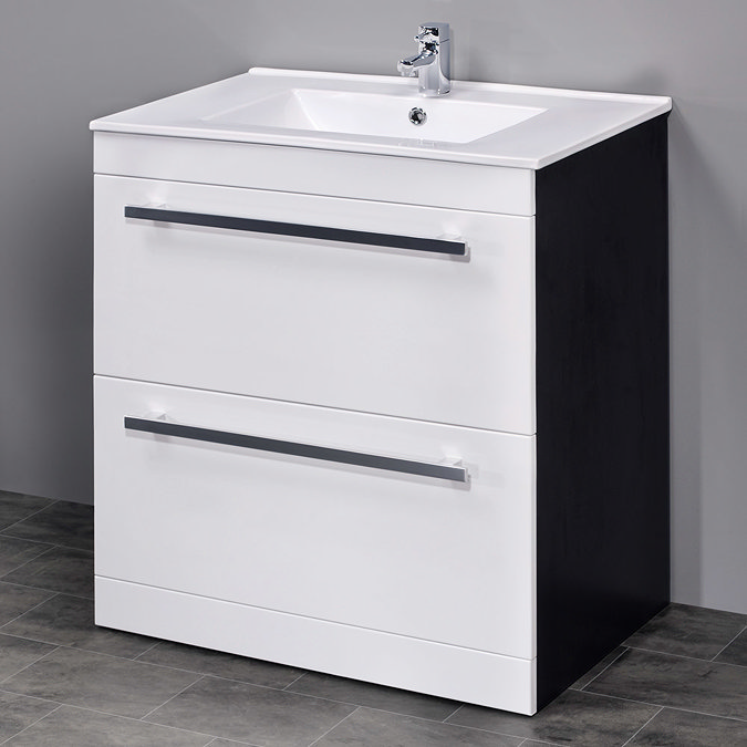 Nova 600 x 400mm White & Ebony Brown Floor Standing Basin Unit - VTFEB600 Feature Large Image