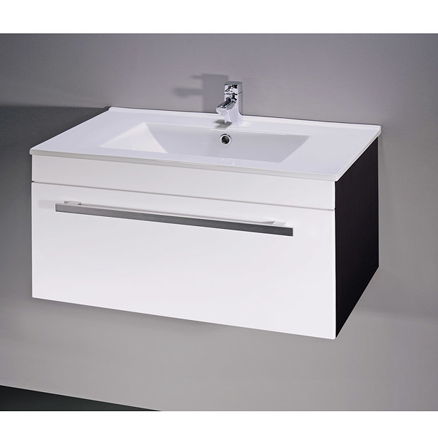 Nova 1000 x 400mm Gloss White & Ebony Brown Wall Mounted Basin Unit ...