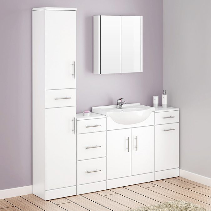 Alaska Bathroom Furniture Pack - 5 Piece White Gloss Large Image