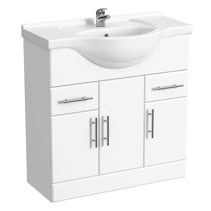 Alaska 1320mm Vanity Unit Suite + Basin Mixer (High Gloss White - Depth 330mm) Profile Large Image