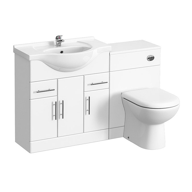 Alaska 1320mm Vanity Unit Suite + Basin Mixer (High Gloss White - Depth 330mm) Large Image