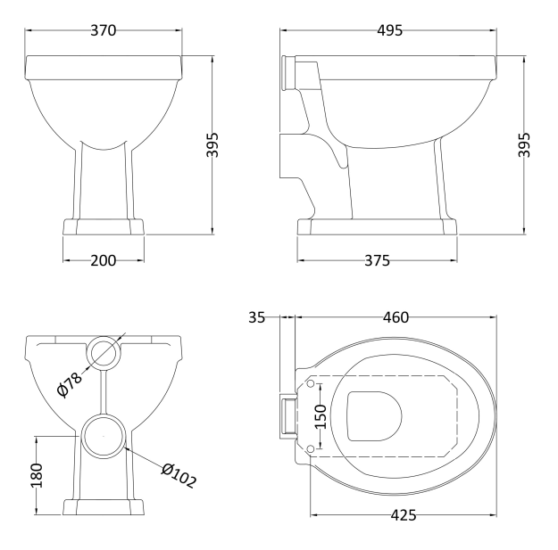 Carlton High Level Traditional Toilet - WC, Cistern and Pan