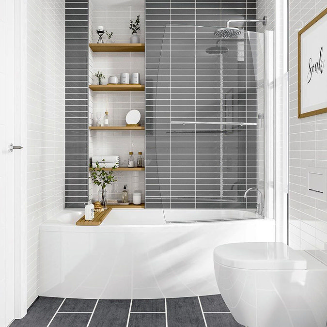 Hinged Curved Bath Screen with Towel Rail for Cast Space-Saver Bath  Feature Large Image
