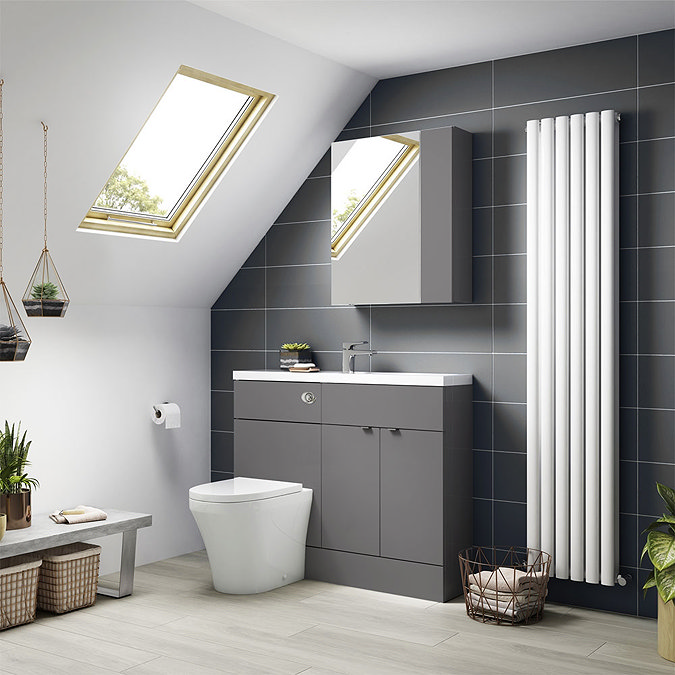 Hudson Reed 1100mm Gloss Grey Compact Combination Unit (600 Vanity + 500 WC unit) Feature Large Ima