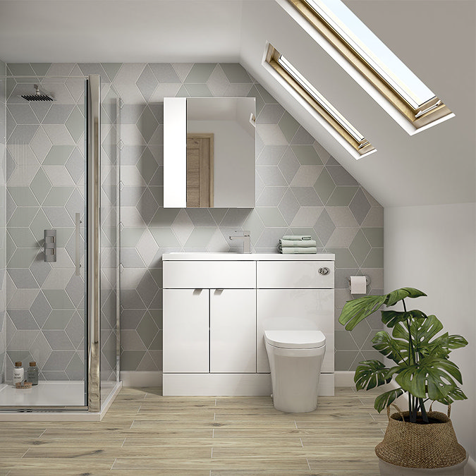 Hudson Reed 1100mm Gloss White Compact Combination Unit (600 Vanity + 500 WC unit)  In Bathroom Large Image