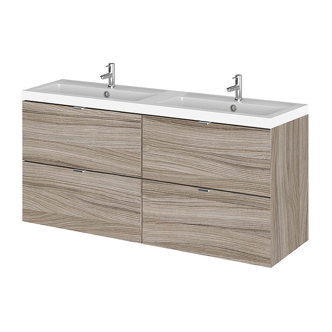 Hudson Reed 1200mm Driftwood Full Depth Wall Hung 4-Drawer Unit & Double Basin Large Image