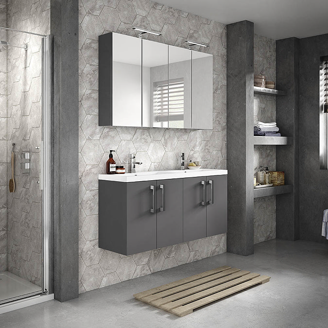 Hudson Reed 1200mm Gloss Grey Combination Unit & Double Basin (600 Vanity x 2)  Standard Large Image