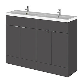 Hudson Reed Fusion 1200mm Gloss Grey Full Depth Floorstanding Unit & Double Basin Large Image