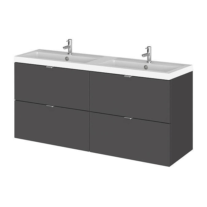 Hudson Reed 1200mm Gloss Grey Full Depth Wall Hung 4-Drawer Unit & Double Basin Large Image