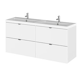 Hudson Reed 1200mm Gloss White Full Depth Wall Hung 4-Drawer Unit & Double Basin Large Image