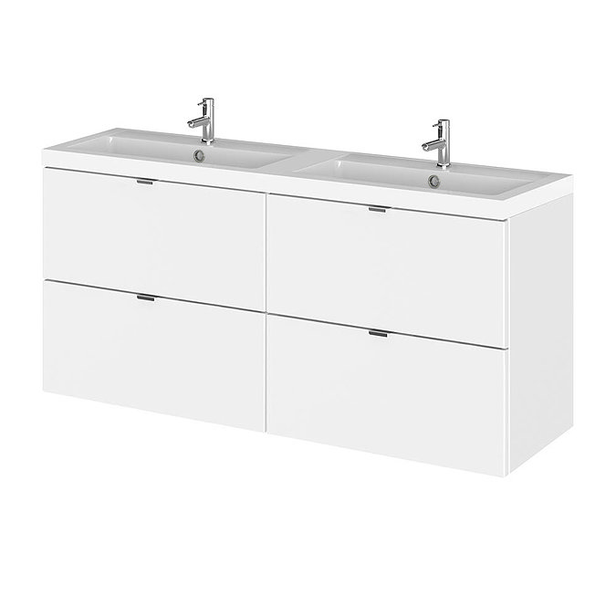 Hudson Reed 1200mm Gloss White Full Depth Wall Hung 4-Drawer Unit & Double Basin Large Image