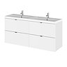 Hudson Reed 1200mm Gloss White Full Depth Wall Hung 4-Drawer Unit & Double Basin Large Image