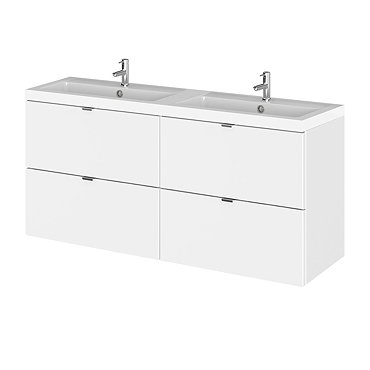 Hudson Reed 1200mm Gloss White Full Depth Wall Hung 4-Drawer Unit & Double Basin  Profile Large Imag