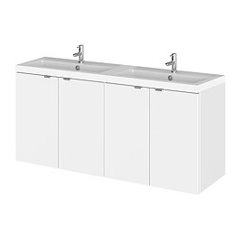 Hudson Reed 1200mm Gloss White Full Depth Wall Hung Unit & Double Basin Large Image