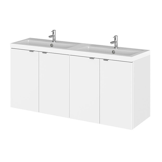 Hudson Reed 1200mm Gloss White Full Depth Wall Hung Unit & Double Basin Large Image