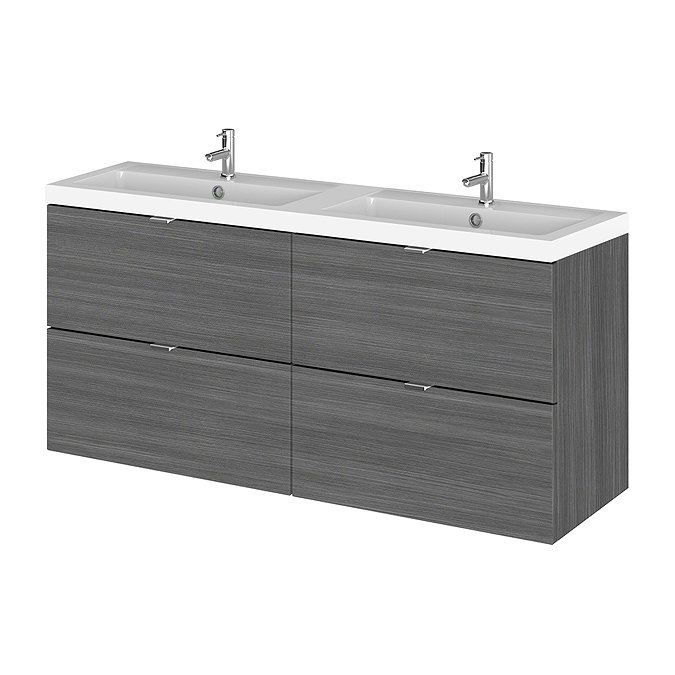 Hudson Reed 1200mm Grey Avola Full Depth Wall Hung 4-Drawer Unit & Double Basin