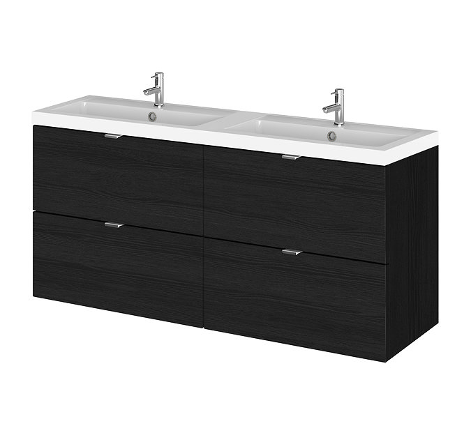 Hudson Reed 1200mm Hacienda Black Full Depth Wall Hung 4-Drawer Unit & Double Basin