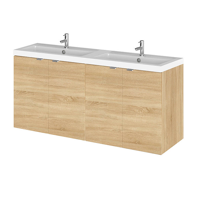 Hudson Reed 1200mm Natural Oak Full Depth Wall Hung Unit & Double Basin Large Image