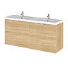 Hudson Reed 1200mm Natural Oak Full Depth Wall Hung Unit & Double Basin Large Image
