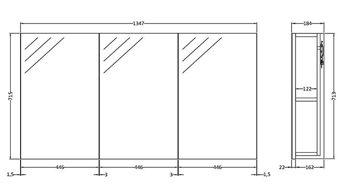 Hudson Reed 1350mm Hacienda Black 3 Door Mirror Cabinet - QUA011 ...