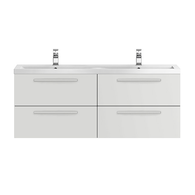 Hudson Reed 1440mm Gloss Grey Mist Quartet Double Basin Vanity Unit