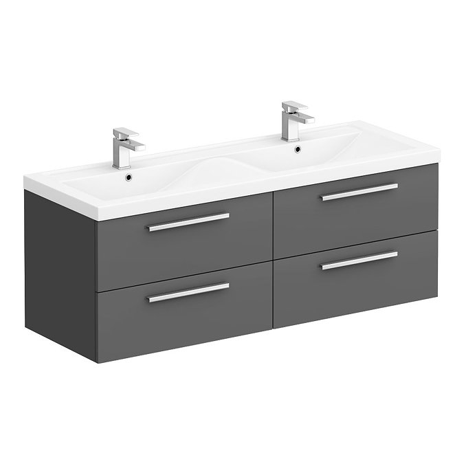 Hudson Reed 1440mm Gloss Grey Quartet Double Basin Vanity Unit Large Image