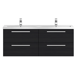 Hudson Reed 1440mm Black Woodgrain Quartet Double Basin Vanity Unit