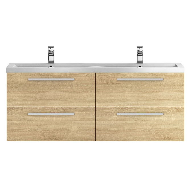 Hudson Reed 1440mm Natural Oak Quartet Double Basin Vanity Unit Profile Large Image