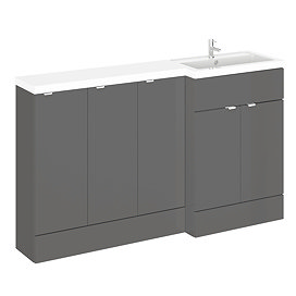 Hudson Reed Fusion 1500 RH Gloss Grey Combination Unit (600 Vanity + 300 Base Unit x 3) Large Image