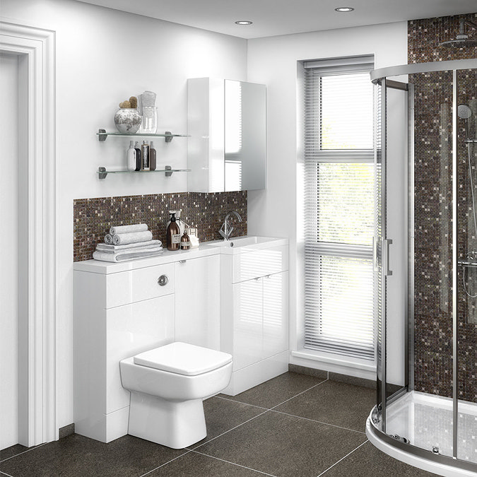 Hudson Reed 1500mm Gloss White Combination Unit (600 Vanity, 400 Base Unit + 500 WC Unit)  Feature L