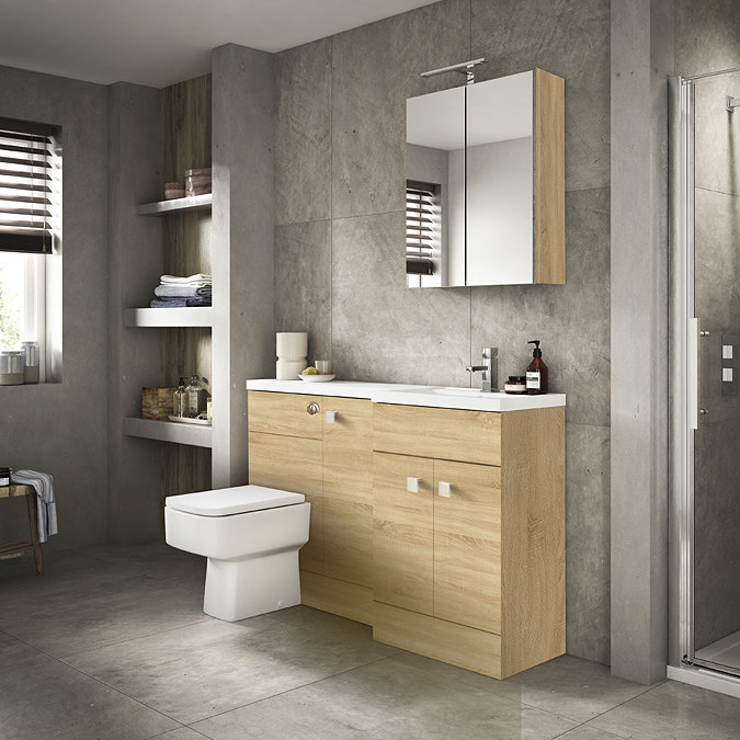 Hudson Reed 1500mm Natural Oak Combination Unit (600 Vanity, 400 Base Unit + 500 WC Unit) Feature L